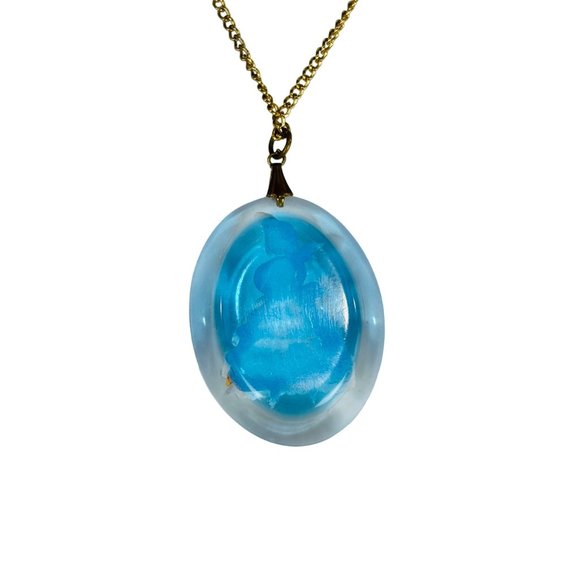 Vintage Cameo Necklace Blue Clear Carved Colonial Woman - Picture 5 of 6